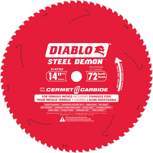Lame de scie circulaire Cermet II Steel Demon, 14", 72 dents, Pour M&eacute;tal Rideout Tool & Machine Inc.