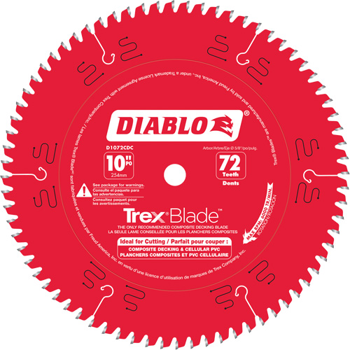 Trex&reg; Blade Cutting Saw Blade, 10", 72 Teeth, Plastic/Composite Decking Use Rideout Tool & Machine Inc.