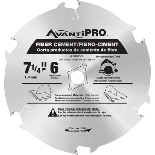 Lame de scie AvantiPro, 7-1/4", 6 dents, Pour B&eacute;ton de fibre Rideout Tool & Machine Inc.