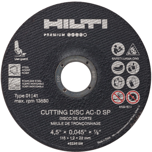 AC-D SP Cut-Off Wheel, 4-1/2" x 0.045", 7/8" Arbor, Type 1, 13580 RPM Rideout Tool & Machine Inc.