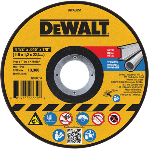 Metal Cut-Off Wheel, 4-1/2" x 0.045", 7/8" Arbor, Aluminum Oxide, Type 1 Rideout Tool & Machine Inc.