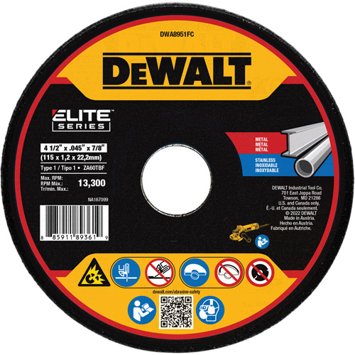 XP Metal Cut-Off Wheel, 4-1/2" x 0.045", 7/8" Arbor, Ceramic, Type 1 Rideout Tool & Machine Inc.