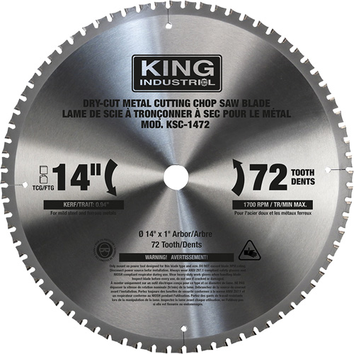 Lame de scie &agrave; tronçonner, 14", 72 dents, Pour M&eacute;tal Rideout Tool & Machine Inc.