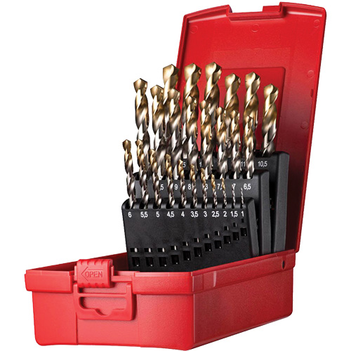 Jeu de forets s&eacute;rie courte combin&eacute;s robustes, 25 morceaux, Acier rapide Rideout Tool & Machine Inc.