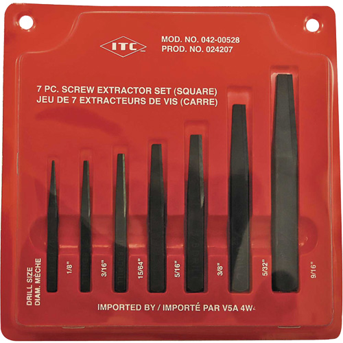 ISE-7 Ensemble d'extracteurs de vis carr&eacute;es 7 pi&egrave;ces, Pour vis de 1/8" - 9/16" Rideout Tool & Machine Inc.