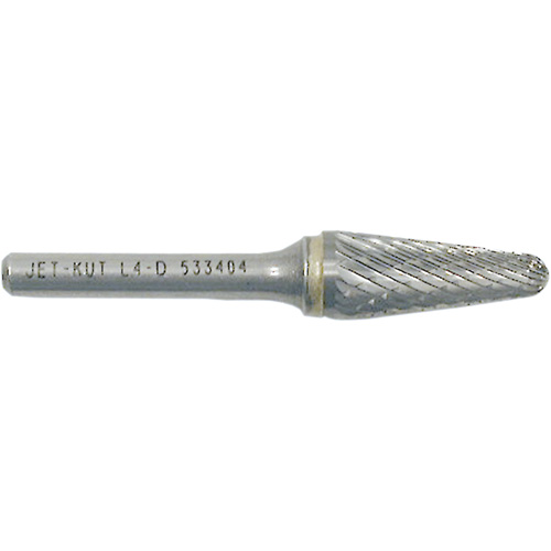 L4-D JET-KUT&reg; Taper Shape Burr with Radius End, 1/4" Dia., 1/4" Shank, 1-1/8" Depth of Cut Rideout Tool & Machine Inc.