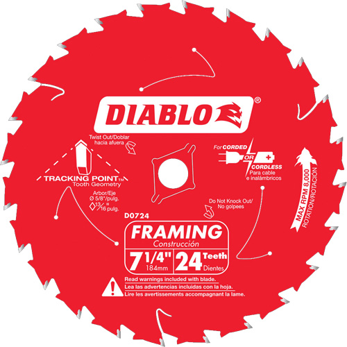 Framing Saw Blade, 7-1/4", 24 Teeth, Wood Use Rideout Tool & Machine Inc.