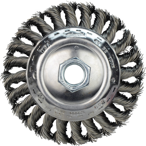 Disque m&eacute;tallique &agrave; fils torsad&eacute;s, Dia. 4", Fils 0,02", Arbre 5/8"-11, Acier au carbone Rideout Tool & Machine Inc.