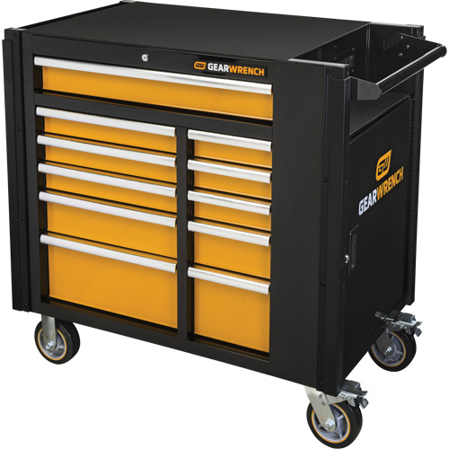 Powered Tool Cart, 11 Drawers, 42-1/2" W x 24-7/16" D x 41" H, Black/Orange Rideout Tool & Machine Inc.