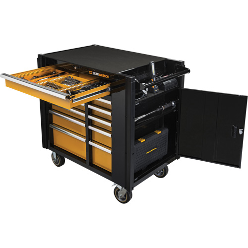 Powered Tool Cart, 11 Drawers, 42-1/2" W x 24-7/16" D x 41" H, Black/Orange Rideout Tool & Machine Inc.