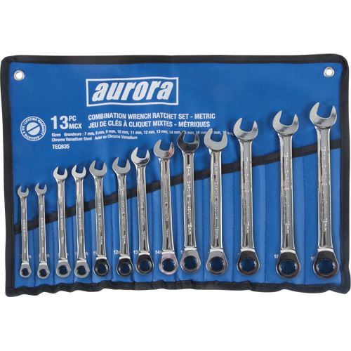Jeu de cl&eacute;s &agrave; cliquet &agrave; t&ecirc;te fixe, Combinaison, 13 morceaux, M&eacute;trique Rideout Tool & Machine Inc.