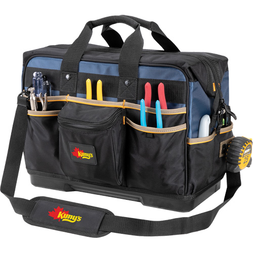 Sac &agrave; outils ferm&eacute; pour entrepreneurs &agrave; base moul&eacute;e, Polyester balistique, 29 pochettes, Noir/Bleu Rideout Tool & Machine Inc.