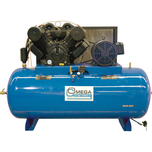 Compresseurs d'air s&eacute;rie industrielle - Compresseurs horizontaux - Deux &eacute;tages, 200 gal. (240 gal. US) Rideout Tool & Machine Inc.