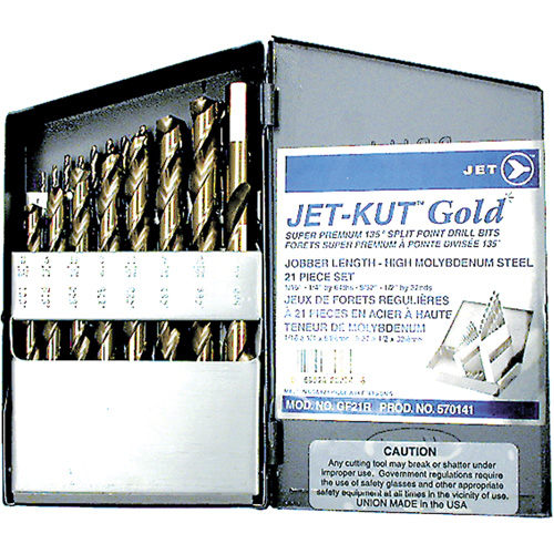 GF21R Jet-Kut&reg; Gold Super Premium Drill Bit Set, 21 Pieces, Steel Rideout Tool & Machine Inc.