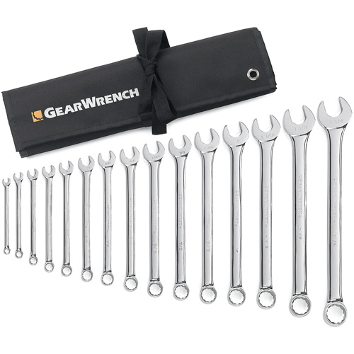 12-Point Long Pattern Wrench Set with Tool Roll, Combination, 15 Pieces, Imperial Rideout Tool & Machine Inc.