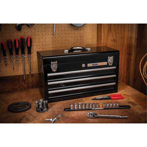 Boîte &agrave; outils portative, 20" la, 3 tiroirs, Noir Rideout Tool & Machine Inc.