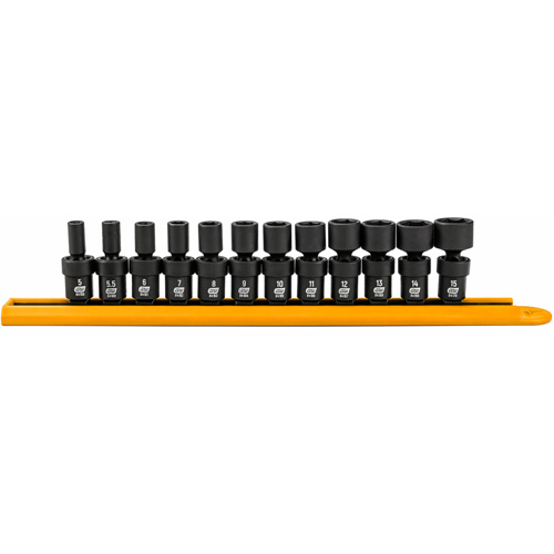 Jeu de 12 douilles m&eacute;triques flexibles universelles &agrave; chocs 1/4" &agrave; 6 pans Rideout Tool & Machine Inc.