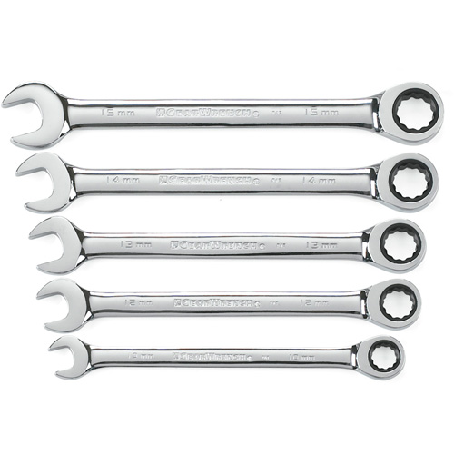 Jeu de cl&eacute;s &agrave; cliquet &agrave; 12 pans et 72 dents, Combinaison, 5 morceaux, M&eacute;trique Rideout Tool & Machine Inc.