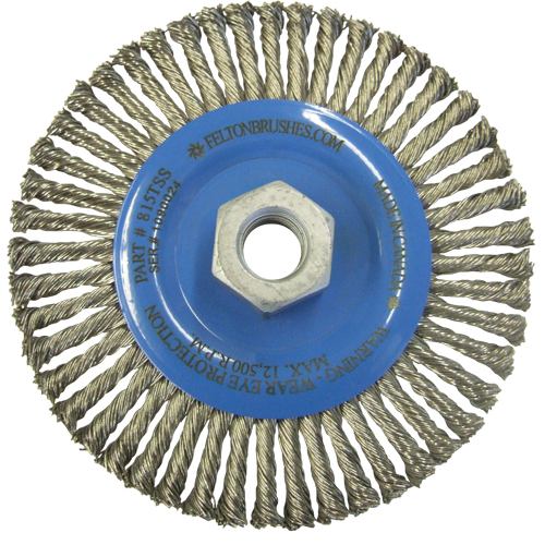 Wire Wheel Brushes, 5-7/8" Dia., 0.02" Fill, 5/8"-11 Arbor, Stainless Steel Rideout Tool & Machine Inc.