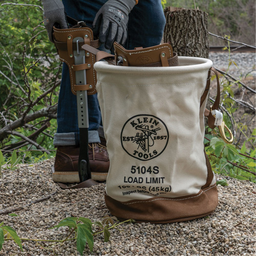 Leather-Bottom Bucket, 17" H, Canvas, White Rideout Tool & Machine Inc.