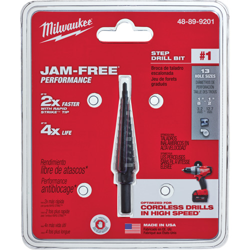 #1 Step Drill Bit, 1/8" - 1/2" , 1/32" Increments, High Speed Steel Rideout Tool & Machine Inc.