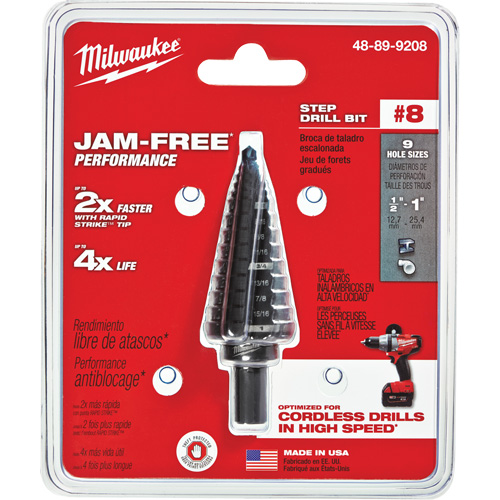 #8 Step Drill Bit, 1/2" - 1" , 1/16" Increments, High Speed Steel Rideout Tool & Machine Inc.