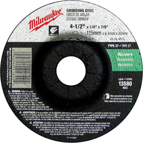 Grinding Wheel, 4-1/2" x 1/4", 7/8" Arbor, Silicon Carbide, Type 27 Rideout Tool & Machine Inc.