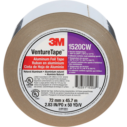 Venture Tape Aluminum Foil Tape, 1.8 mils Thick, 72 mm (3") x 45.7 m (150') Rideout Tool & Machine Inc.