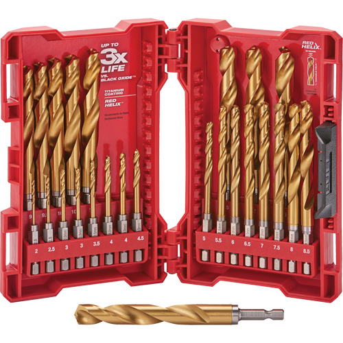 Shockwave Red Helix Metric Drill Bit Set, 25 Pieces, Titanium Rideout Tool & Machine Inc.