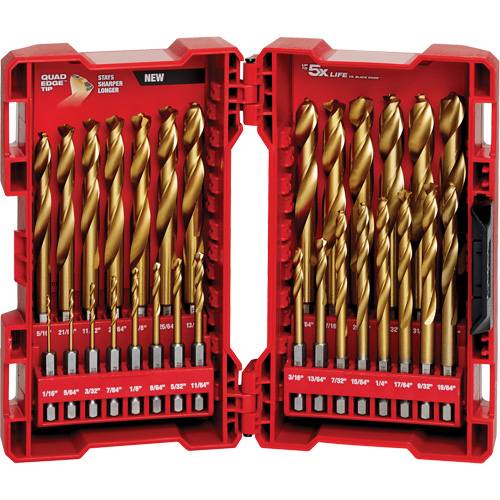 Shockwave Red Helix Drill Bit Set, 29 Pieces, Titanium Rideout Tool & Machine Inc.