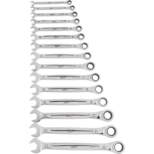 Jeu de cl&eacute;s &agrave; cliquet, Combinaison, 15 morceaux, M&eacute;trique Rideout Tool & Machine Inc.