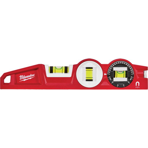 Die Cast Torpedo Level with 360 Degree Locking Vial, 10" L, Aluminum, 3 Vials, Magnetic Rideout Tool & Machine Inc.