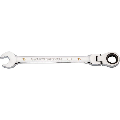 Cl&eacute; combin&eacute;e &agrave; cliquet 90 dents et t&ecirc;te flexible, 12 pans, 15 mm, Fini Chrome Rideout Tool & Machine Inc.