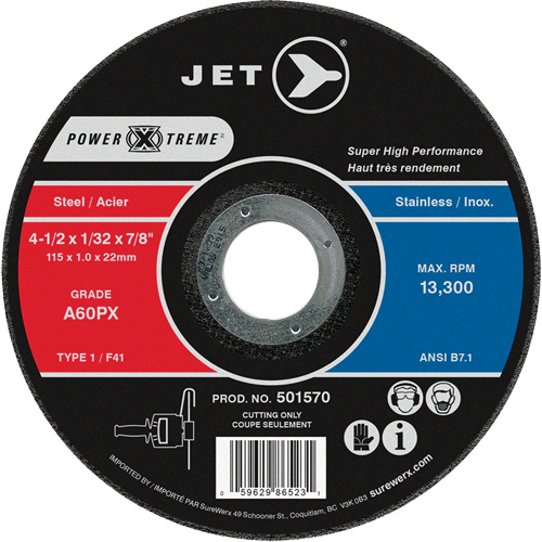 Meule &agrave; tronçonner Power-Xtreme A60PX, 4-1/2" x 1/32", Arbre de 7/8", Type 1, 13 300 Tr/min Rideout Tool & Machine Inc.