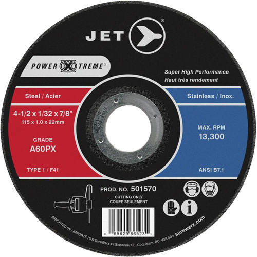 Meule &agrave; tronçonner Power-Xtreme A46PX, 4-1/2" x 1/16", Arbre de 7/8", Type 1, 13 300 Tr/min Rideout Tool & Machine Inc.