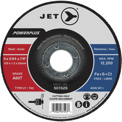 Meule &agrave; tronçonner PowerPlus A60T, 5" x 3/64", Arbre de 7/8", Type 27, 12 200 Tr/min Rideout Tool & Machine Inc.