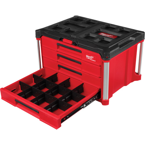 PackOut 4-Drawer Tool Box, 16-3/10" x 22-1/5" x 14-3/10", Red Rideout Tool & Machine Inc.