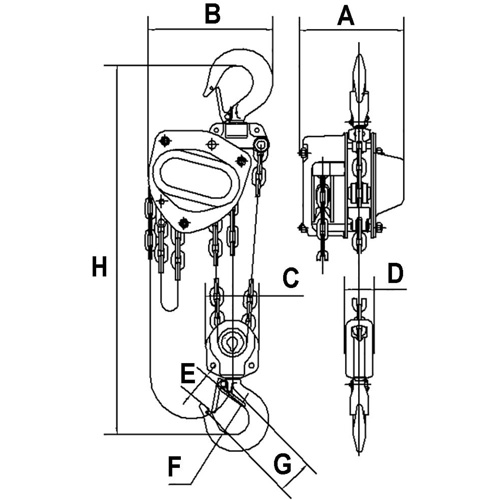 Palans &agrave; chaîne de s&eacute;rie KCH, Lev&eacute;e 20', Cabacit&eacute; 6600 lb (3 tonnes), Chaîne en Acier alli&eacute; Rideout Tool & Machine Inc.