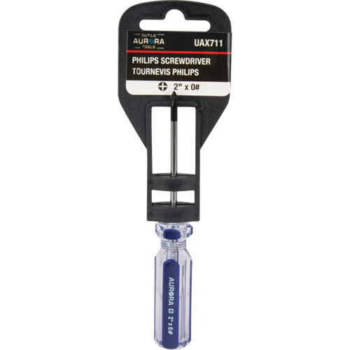 Blue Transparent Striped Philips Screwdriver, #0, Plastic Handle Rideout Tool & Machine Inc.