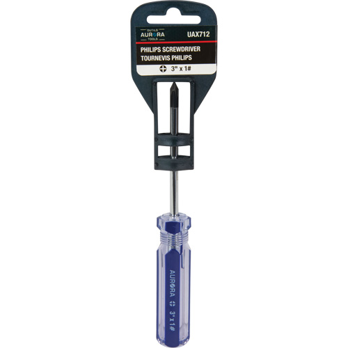 Tournevis Philips bleu transparent avec bandes, #1, Prise Plastique Rideout Tool & Machine Inc.