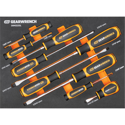 Slotted Dual Material Screwdriver Set in Foam Storage Tray, 9 Pcs. Rideout Tool & Machine Inc.