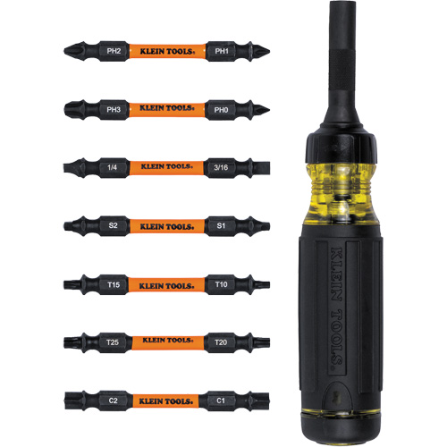 Tournevis &agrave; rochet multi-foret &agrave; zone de torsion et r&eacute;sistance nominale contre les chocs 15-en-1, 9-1/2" lo, Prise Coussin&eacute;e Rideout Tool & Machine Inc.