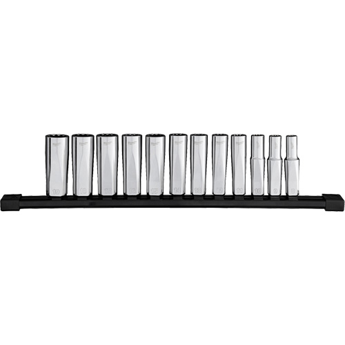 Jeu de douilles &agrave; puits profondes m&eacute;triques &agrave; 12 pans, 12 Mcx, Prise de 3/8", Profond Rideout Tool & Machine Inc.