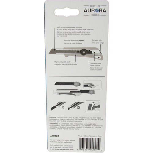 Couteau professionnel de 18 mm avec verrouillage &agrave; cliquet, Acier inoxydable, Robuste, Prise en Plastique Rideout Tool & Machine Inc.