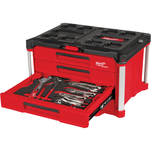 Ensemble de 64 outils &agrave; main avec boîte &agrave; outils PACKOUT &agrave; 4 tiroirs, 16-3/10" x 22-1/5" x 14-3/10", Noir/Rouge Rideout Tool & Machine Inc.