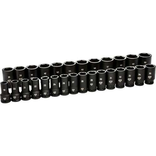 Jeu de douilles m&eacute;triques &agrave; 6 pans, 28 Mcx, Chocs, Prise de 3/4", Profond Rideout Tool & Machine Inc.
