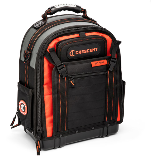 Tradesman Backpack, 18" L x 10" W, Black/Grey/Orange, Polyester Rideout Tool & Machine Inc.