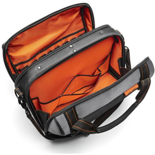 Sac ouvert de 17" pour outils d'ouvrier, Polyester, 3 pochettes, Noir/Gris/Orange Rideout Tool & Machine Inc.