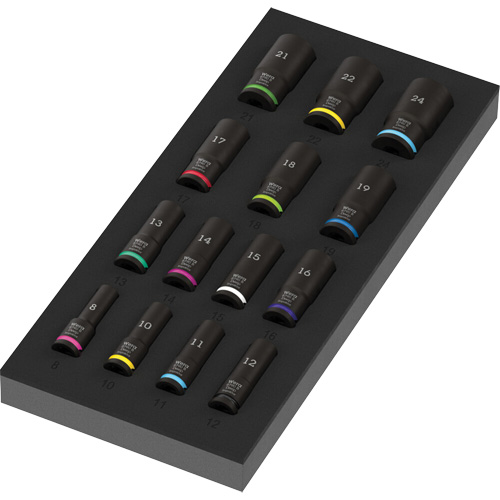 Foam Insert Zyklop B Impaktor Deep Socket Set 1, 15 Pcs, Impact, 3/8" Drive Size, Deep Rideout Tool & Machine Inc.