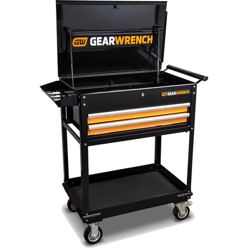 Utility Cart, 2 Drawers, 32-1/2" W x 42" H, Black/Orange Rideout Tool & Machine Inc.